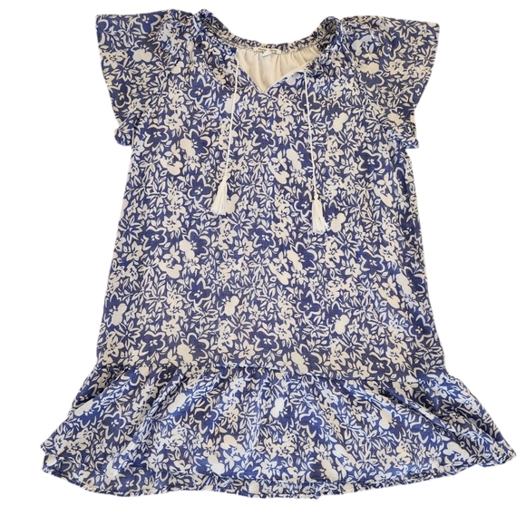 Marissa Olivia Dresses & Skirts - Marissa Olivia Floral Blue & White Dress With Tassles Women's Size Large